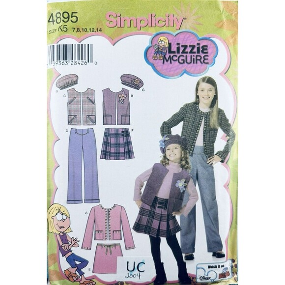 Lizzie McGuire Jacket Vest Pants Skirt Hat Pattern Simplicity 4895 Sz 7-14 UNCUT - Picture 1 of 2